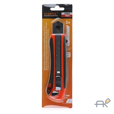 Нож пистолетный с выдвижным лезвием 25мм + 3 лезвия STARTUL PROFI (ST0927) (ABS + TPR покрытие корпуса 3 лезвия в комплекте) (ST0927)